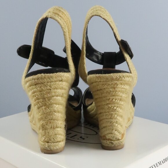 STEVE MADDEN BLACK FABRIC WOVEN WADE WEDGE SANDAL SIZE 9 - Picture 5 of 8